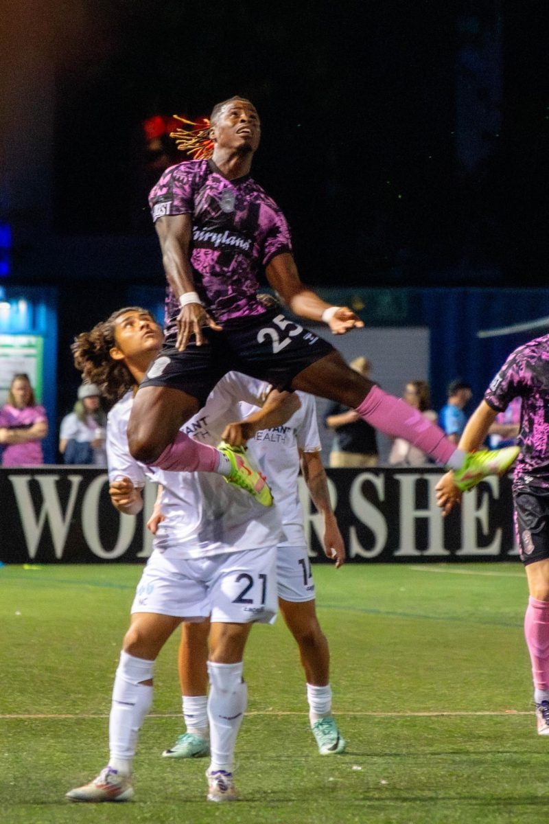 Ferrety Sousa takes off for a header. Sept. 11, 2024. 