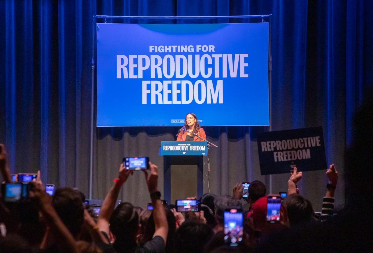 US Rep. Alexandria Ocasio-Cortez speaks at the Orpheum Theatre. September 27, 2024.