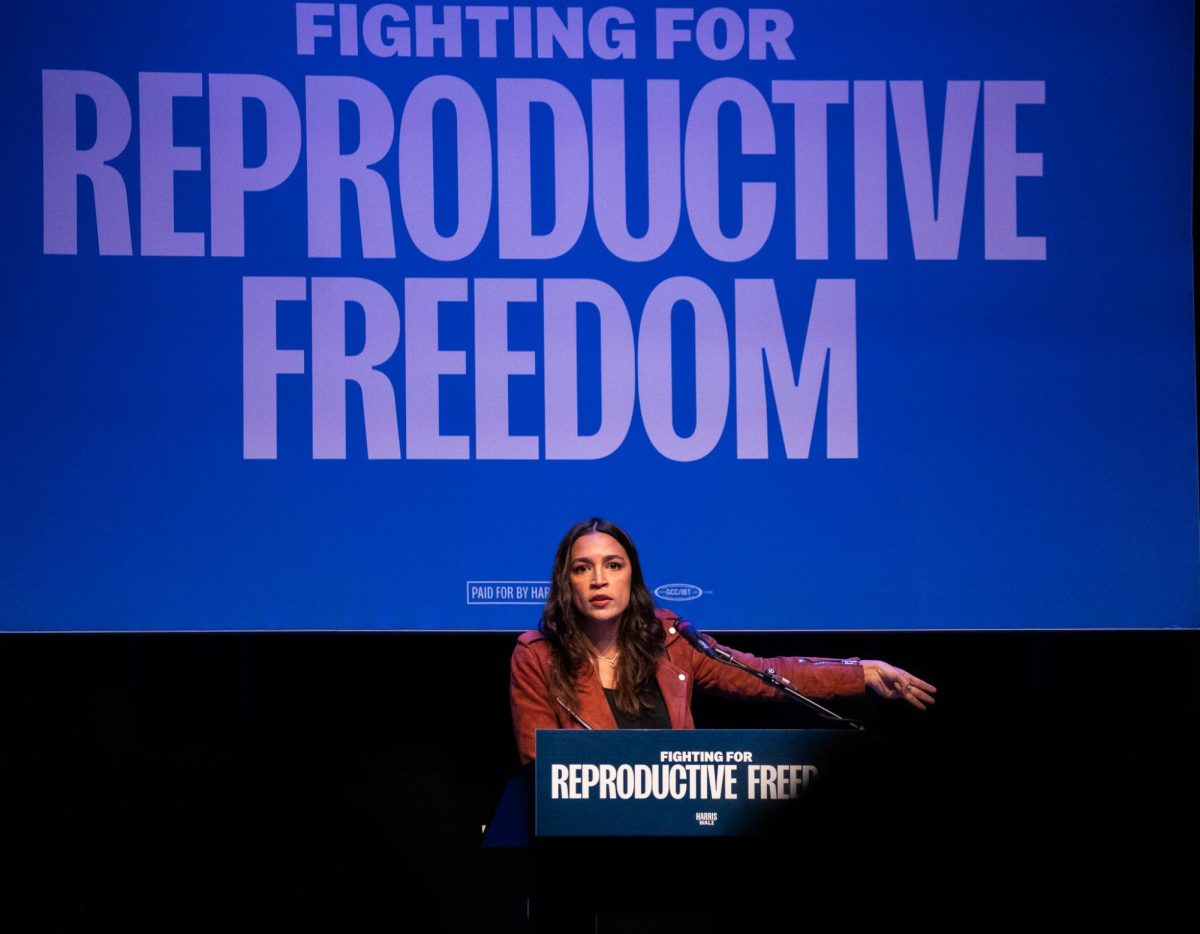 US Rep. Alexandria Ocasio-Cortez speaks at the Orpheum Theatre. September 27, 2024.