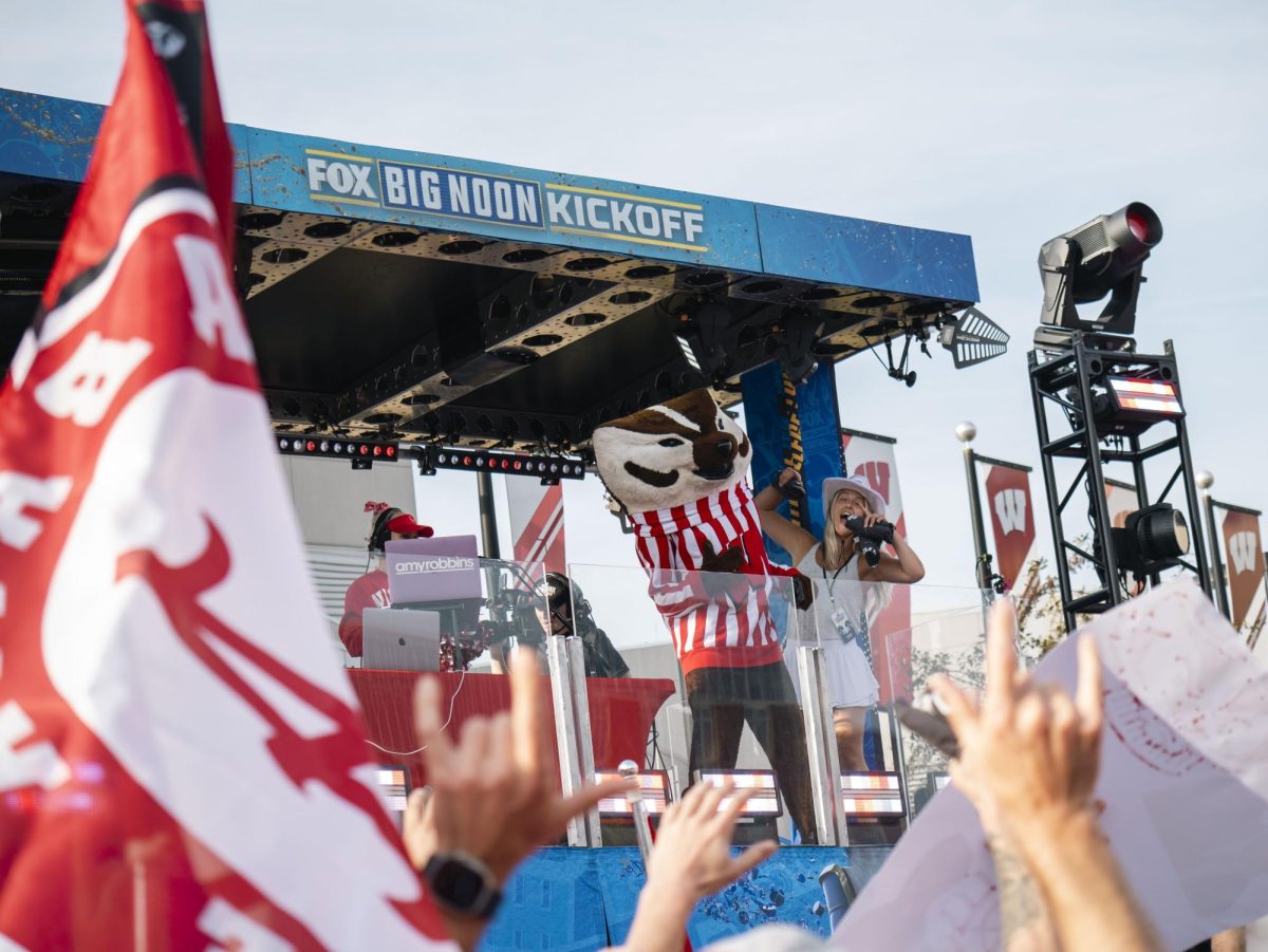 Bucky Badger at the Fox Big Noon Kickoff event. 