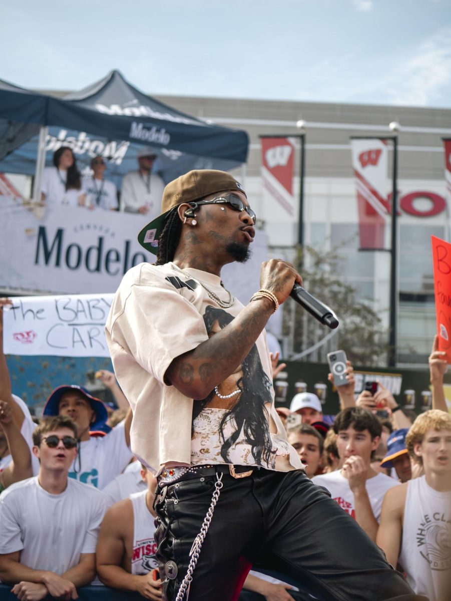 Offset performing at the Fox Big Noon Kickoff event on the Kohl Center lawn. September 14, 2024. 