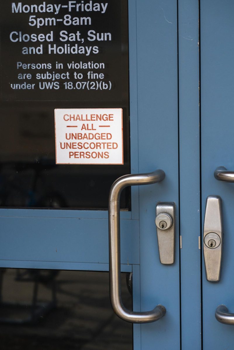 Locked door of the Wisconsin National Primate Research Center. 