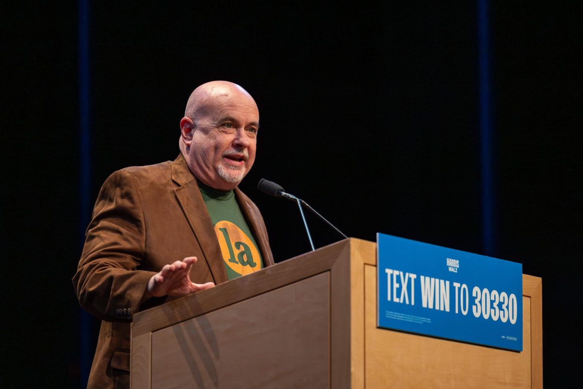 Representative Mark Pocan speaks at a Harris-Walz campaign event. October 28, 2024.