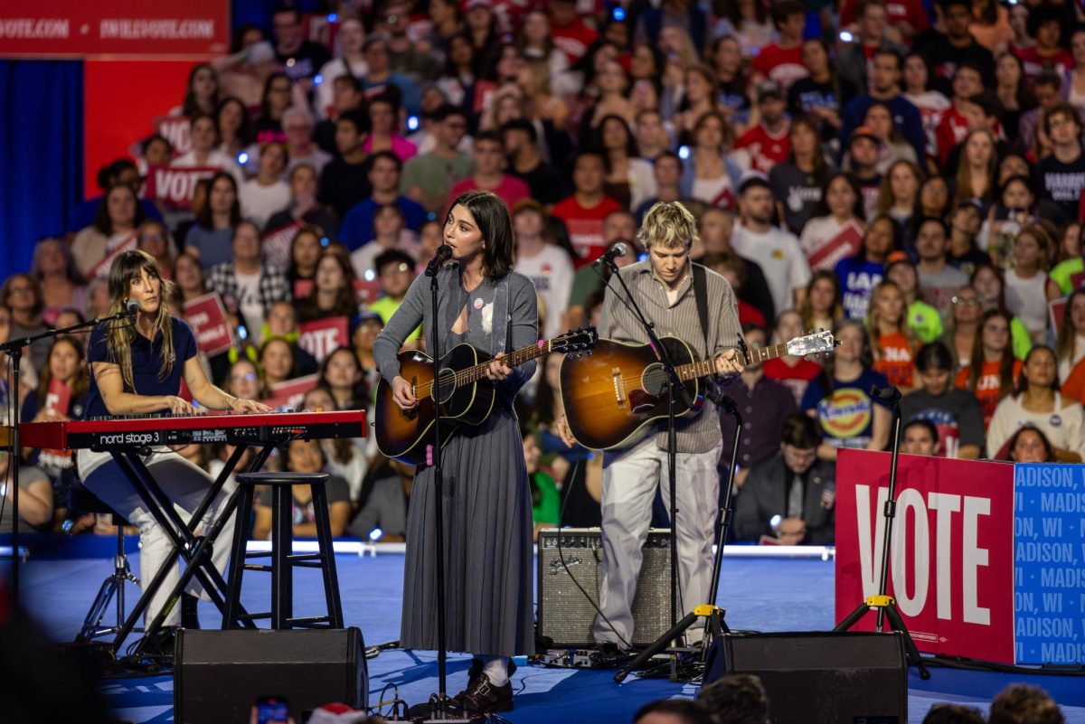 Gracie Abrams performs at a Harris-Walz campaign event in Madison at the Alliant Energy Center. October 30, 2024.