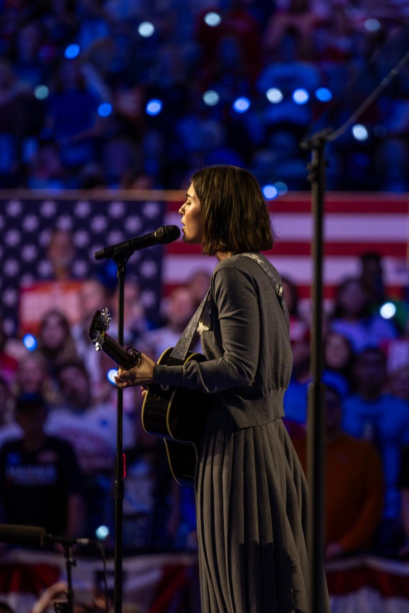 Gracie Abrams performs at a Harris-Walz campaign event in Madison at the Alliant Energy Center. October 30, 2024.