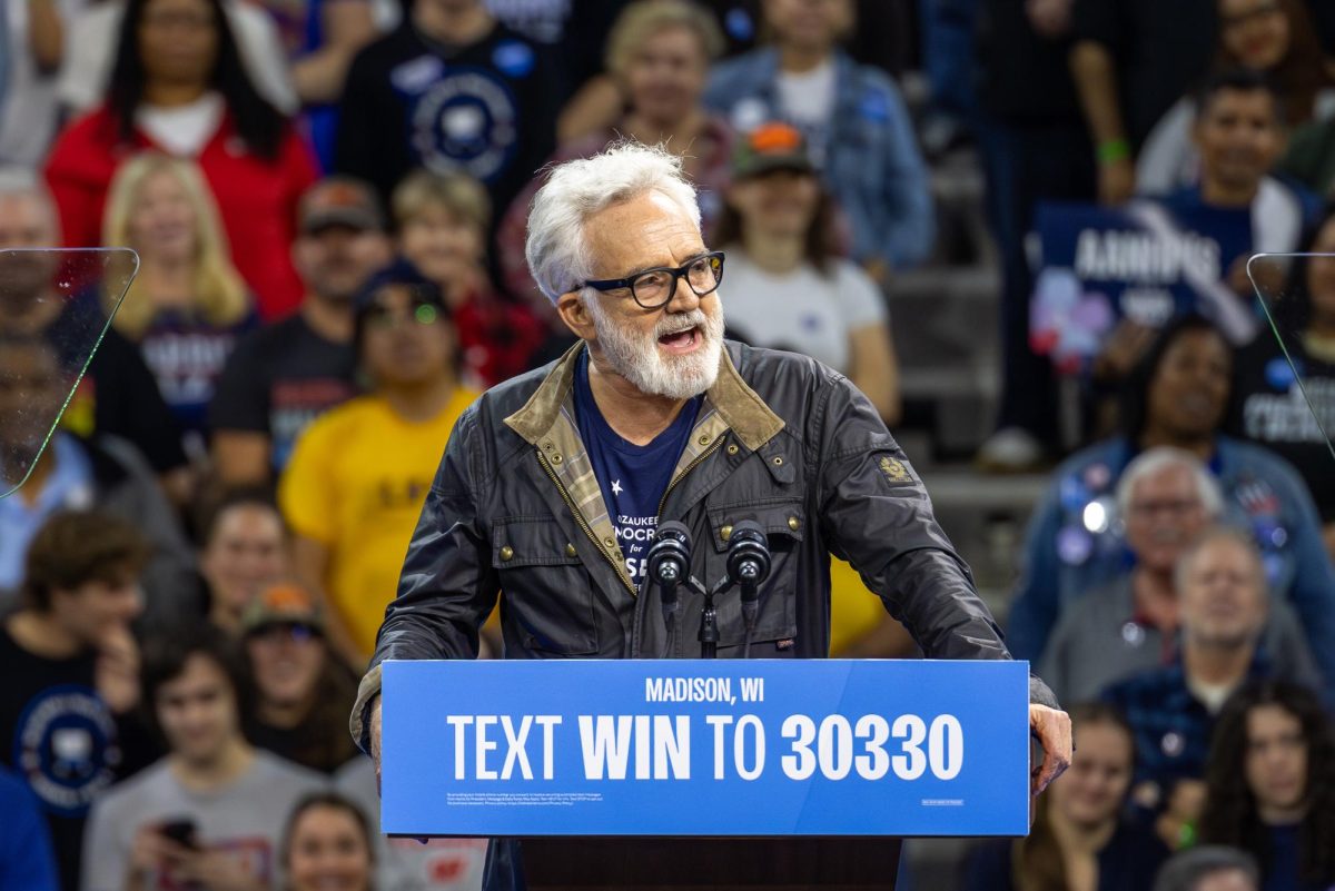 Emmy Award Winning actor Bradley Whitford speaks at a Harris Walz Campaign event. October 22, 2024