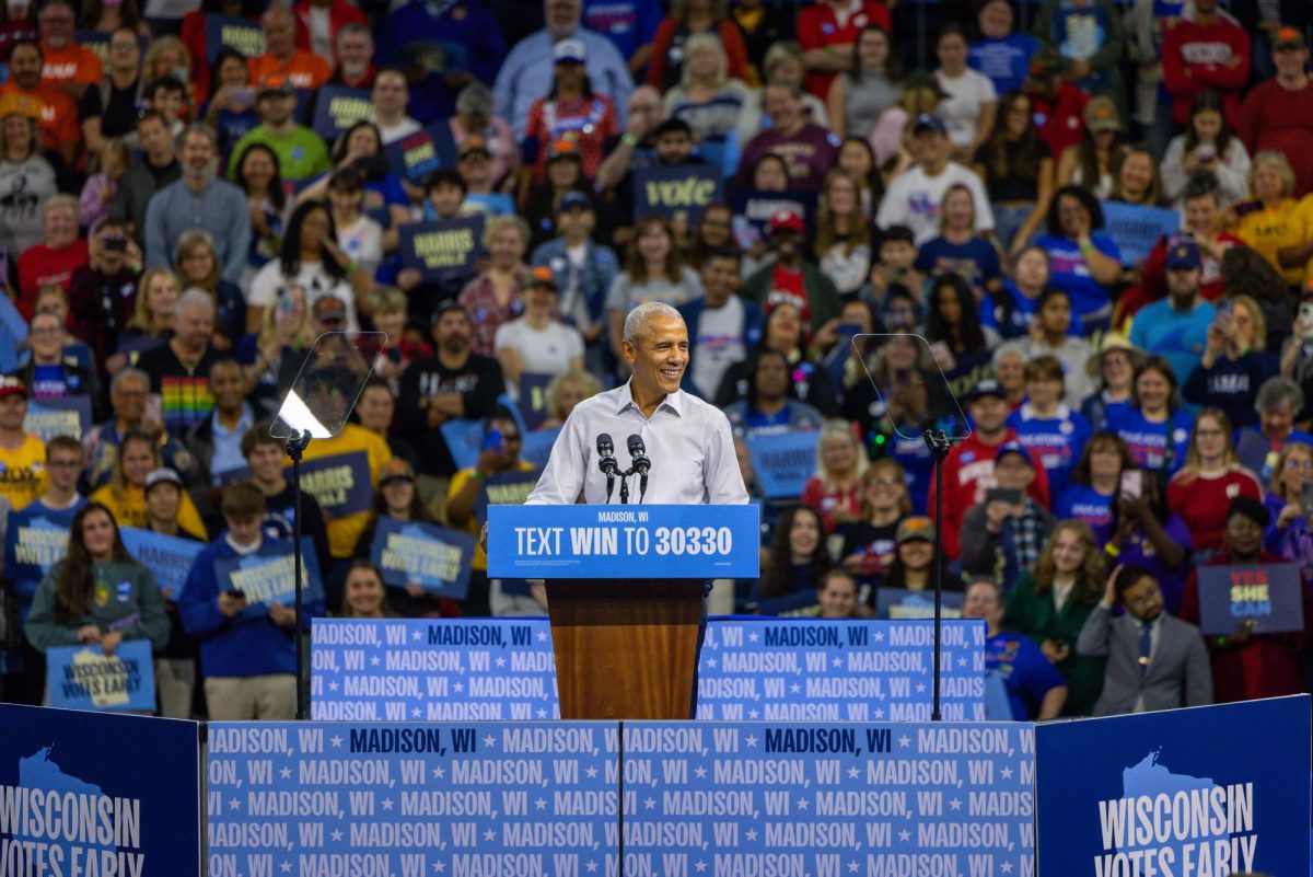 Former President Barack Obama speaks at a Harris Walz Campaign event. October 22, 2024