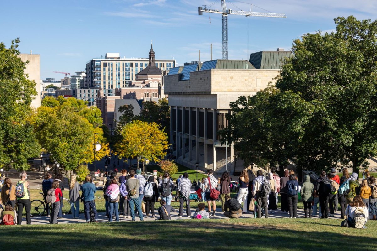 SJP members stand in the middle of Bascom Hill, a space the group attained UW permission to occupy. October 7, 2024. 