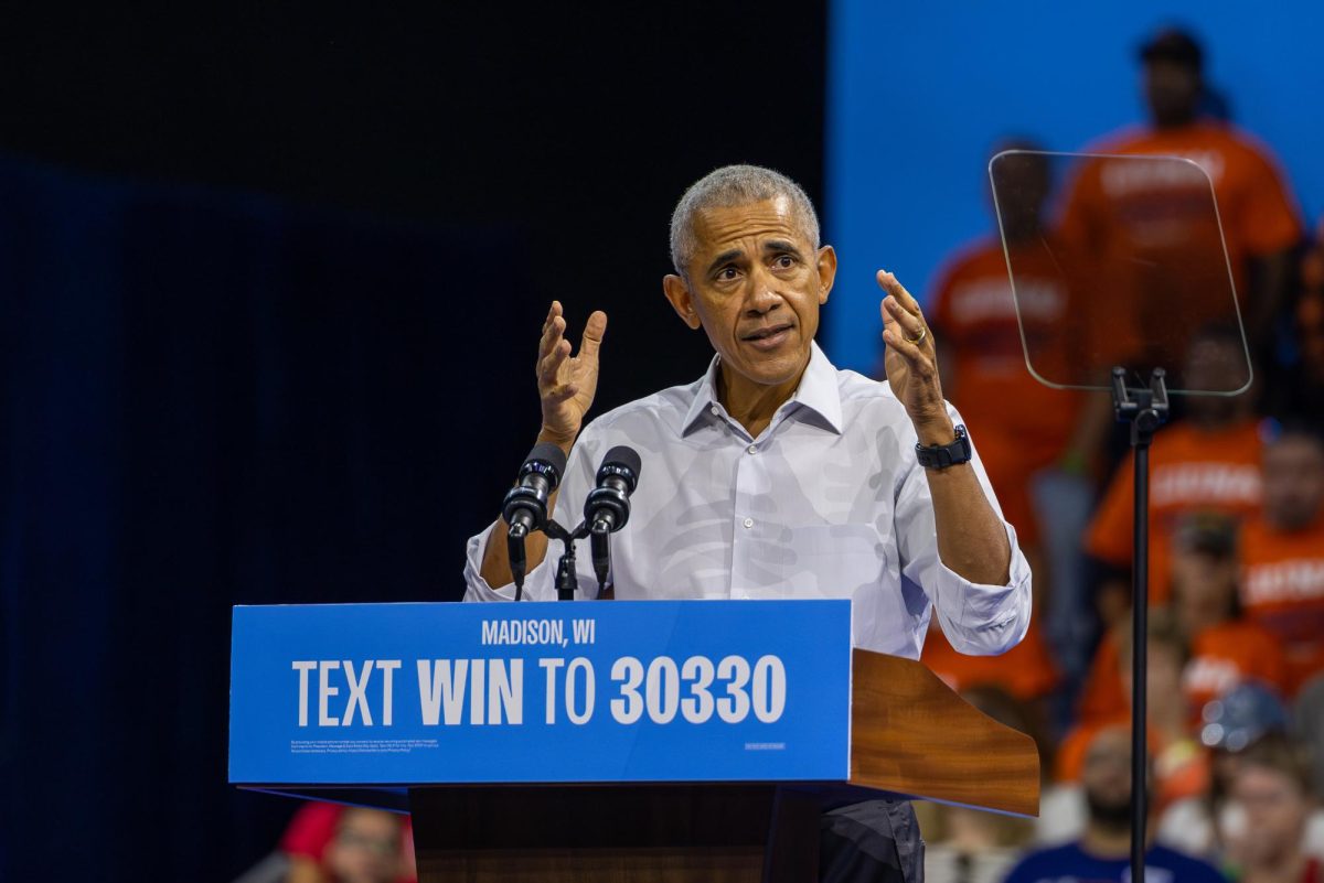 Former President Barack Obama speaks at a Harris Walz Campaign event. October 22, 2024