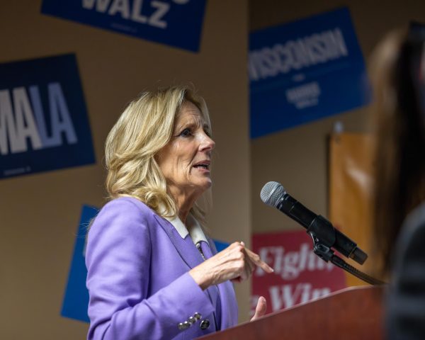 First Lady Jill Biden speaks in Madison. October 14, 2024.