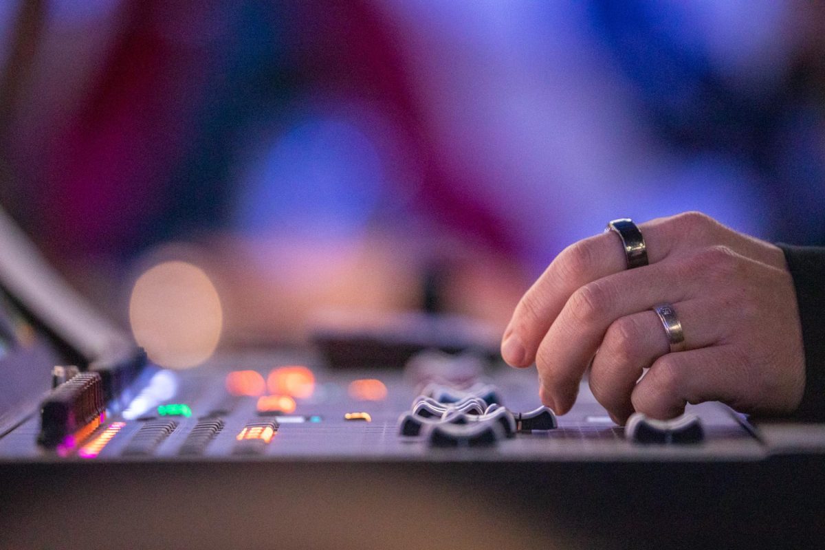 Audio Tech at the Harris-Waltz Campaign Rally in Madison. October 30, 2024.