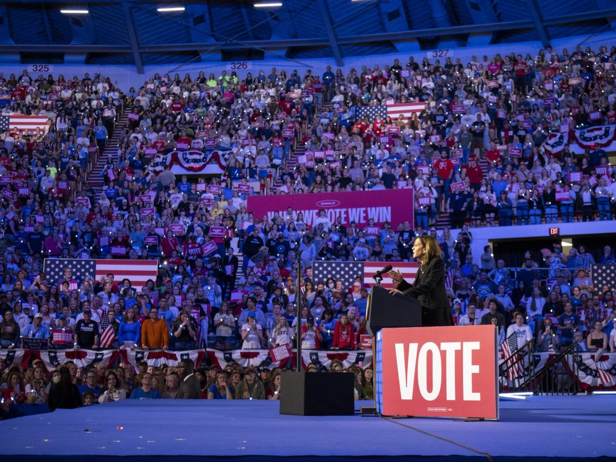 Kamala Harris speaks at her rally. 