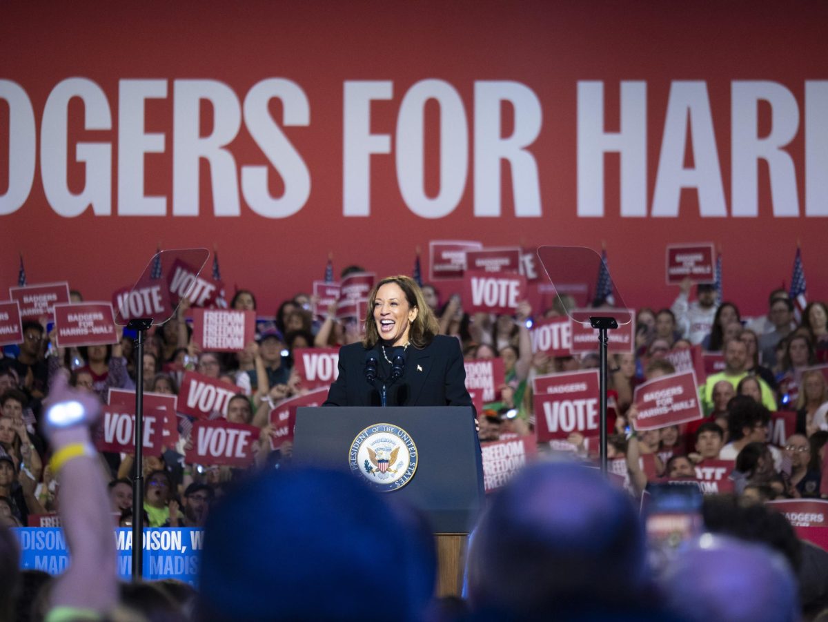 Kamala Harris speaks at her rally. 