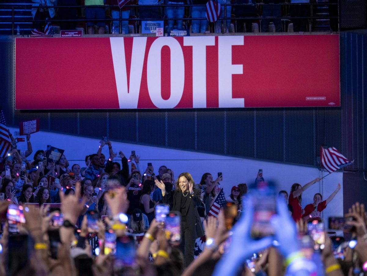 Kamala Harris enters the stage at her rally. 