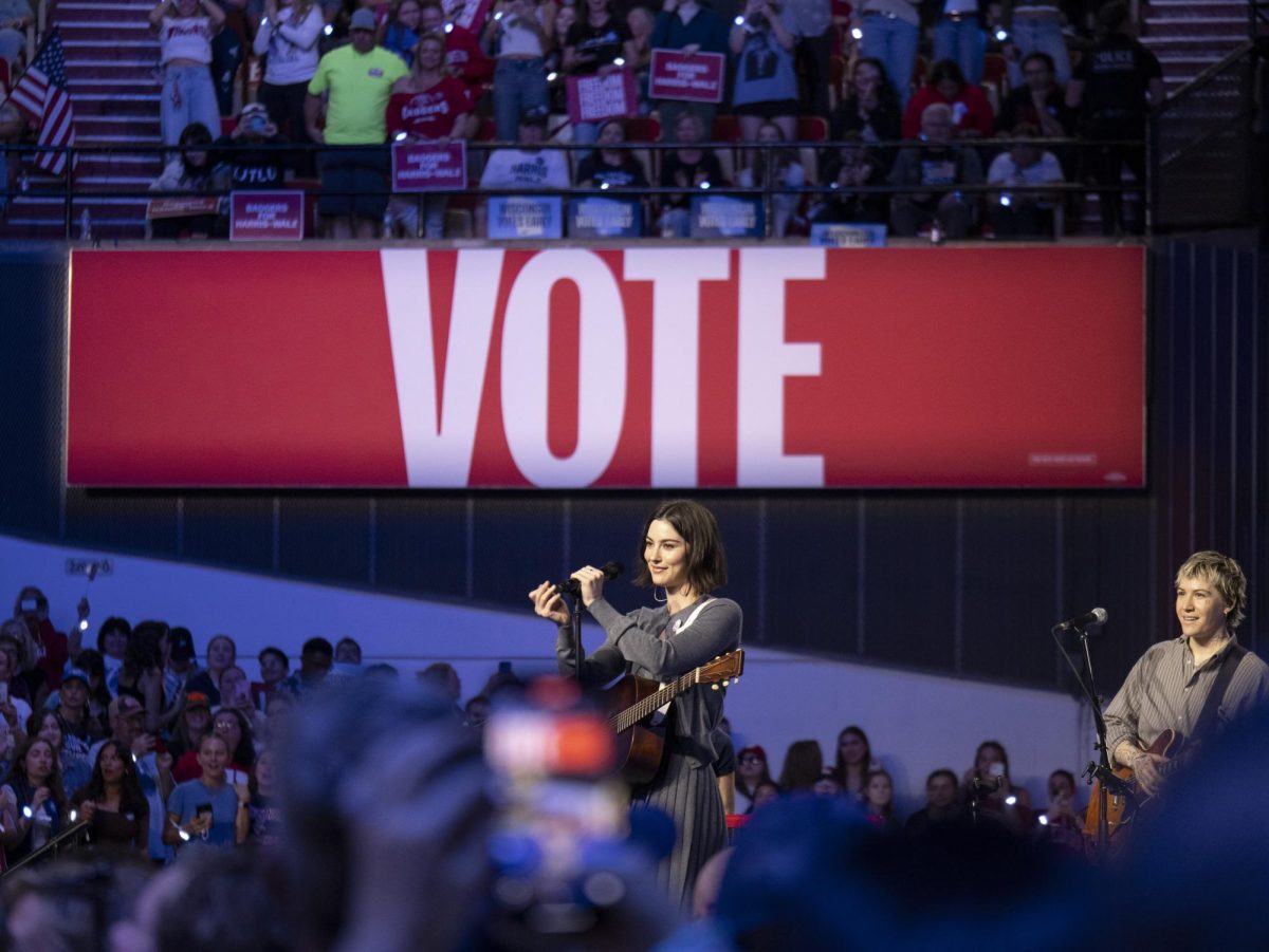 Gracie Abrams performs at the Kamala Harris rally. 