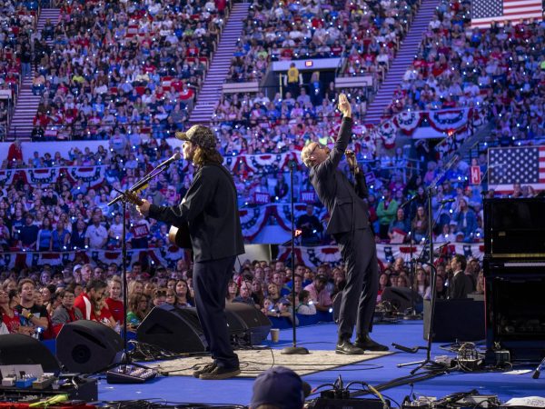 The Nationals perform at the Harris rally. 