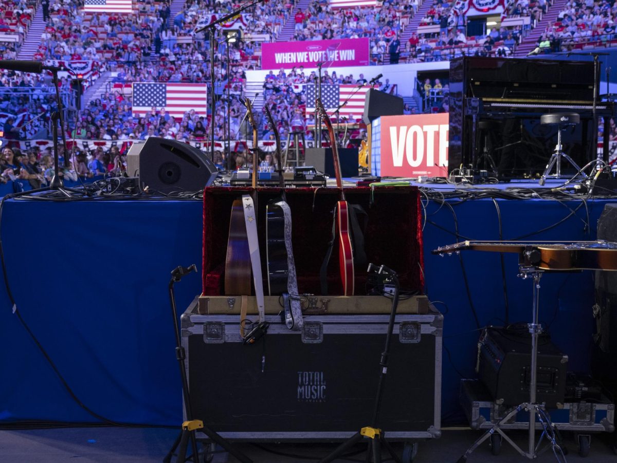 Music setup before the Kamala Harris rally. 