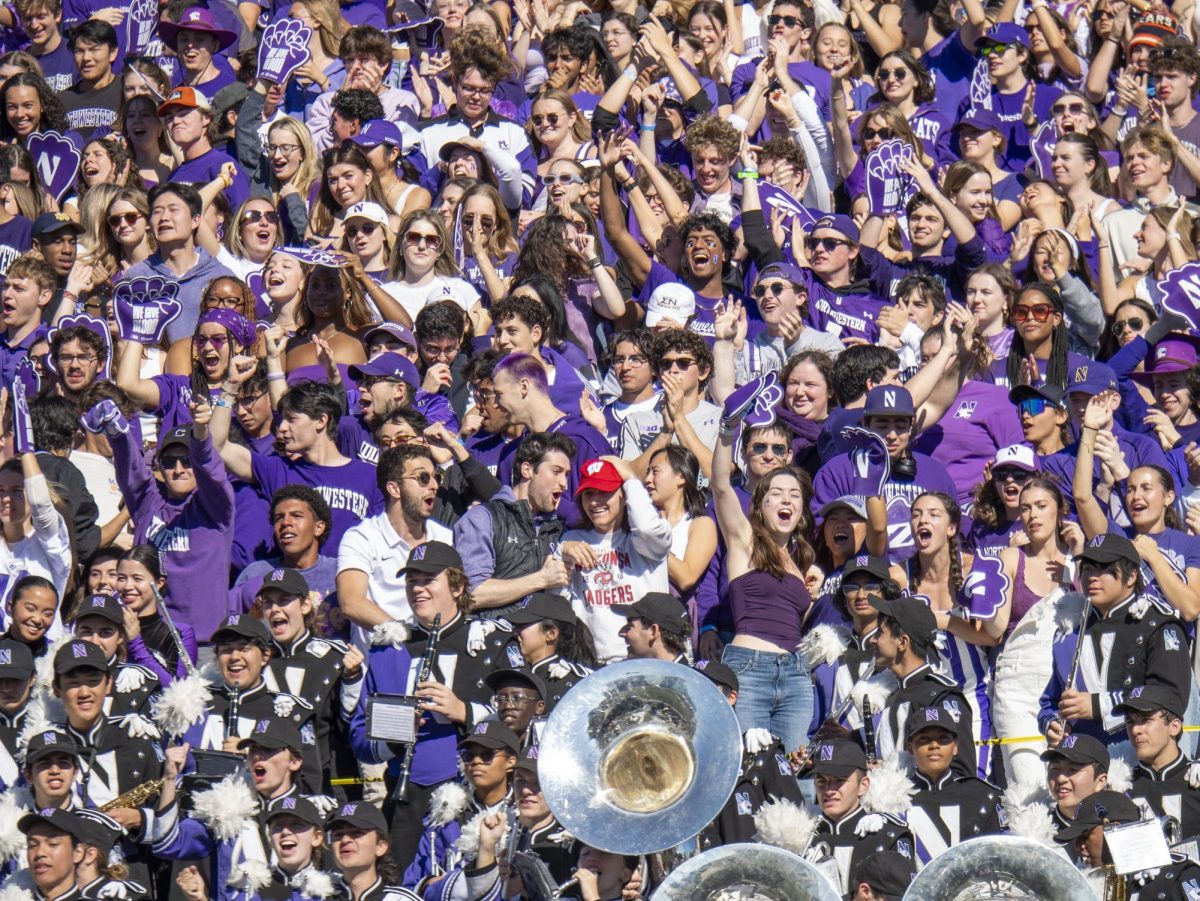 Badgers fan in the Northwestern student section. 