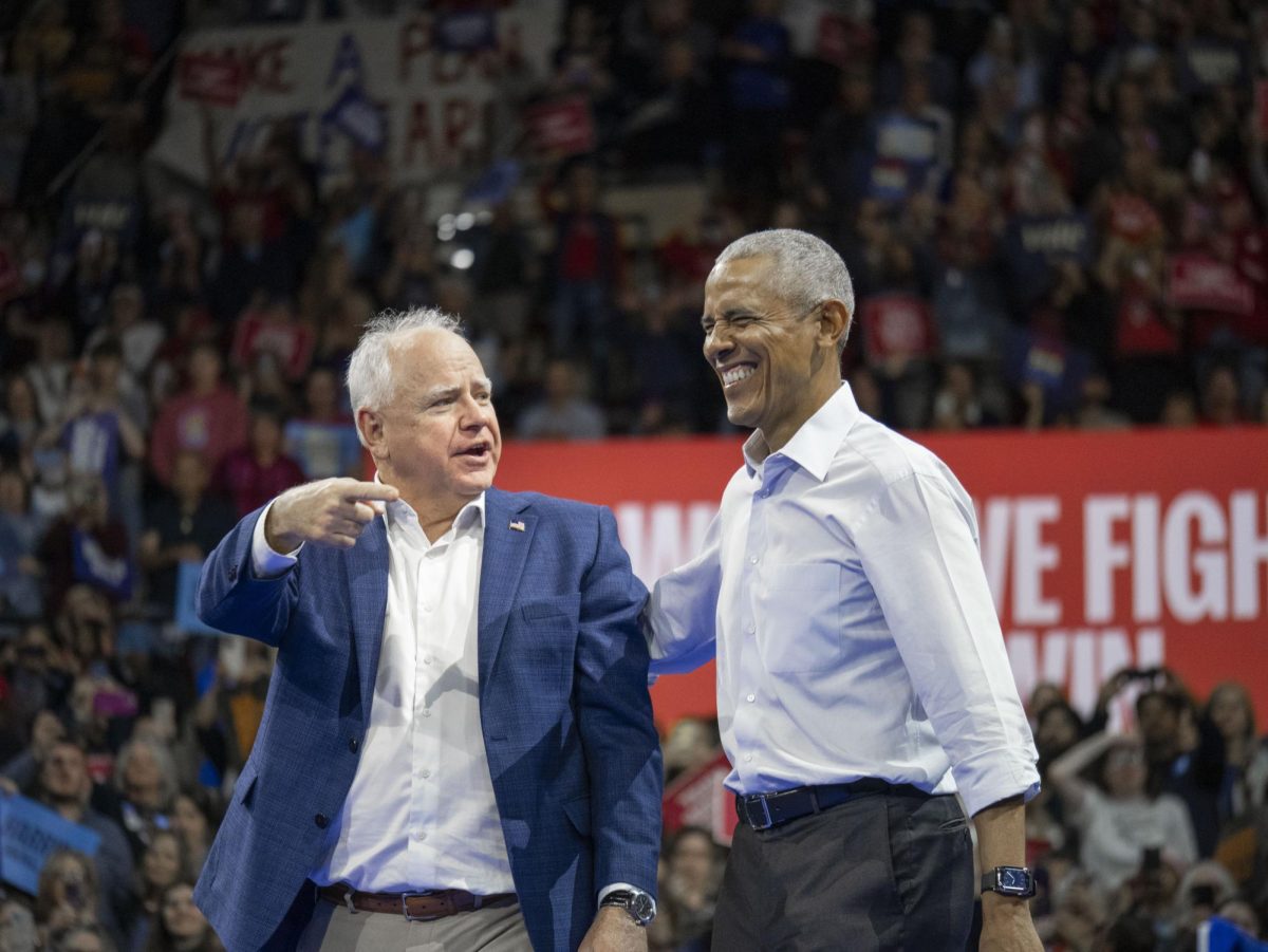 Obama and Tim Walz at Harris campaign rally. 