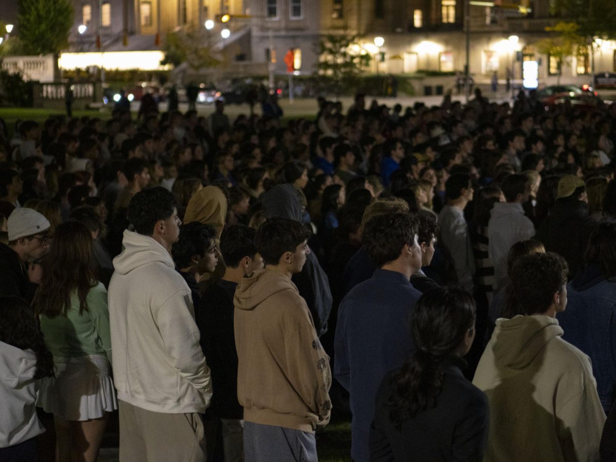 Crowds surrounding vigil at Library Mall. October 7, 2024.