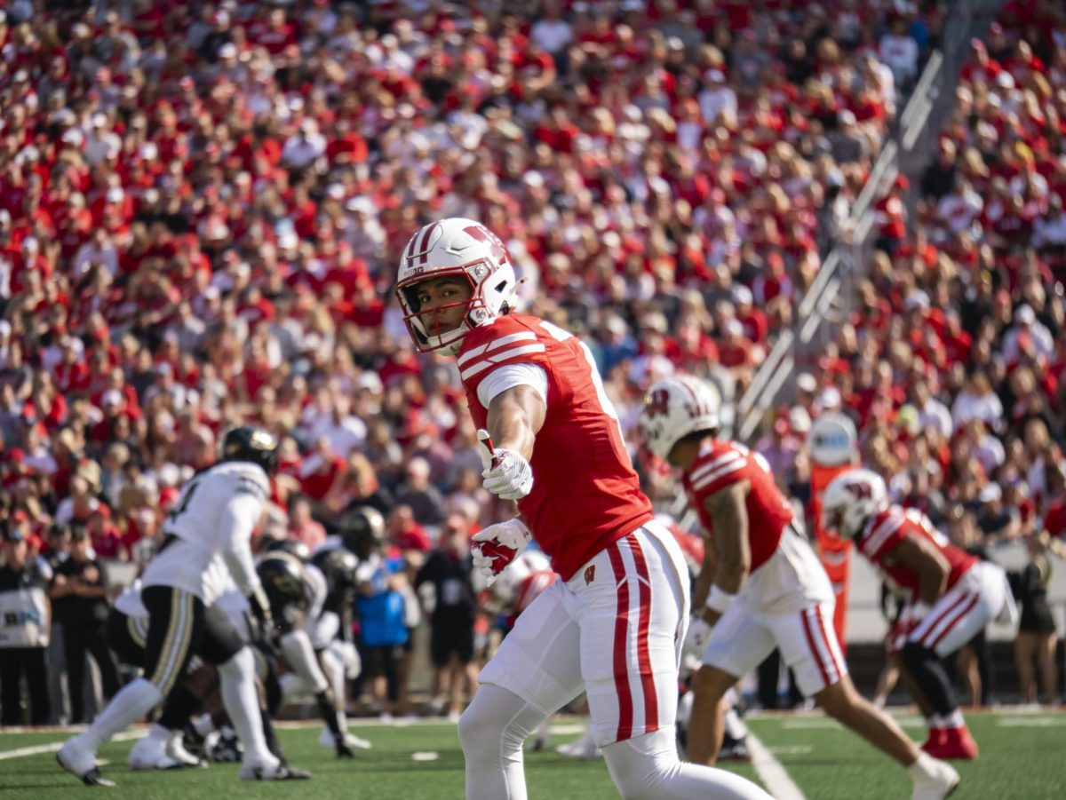 Badger Wide Receiver C.J. Williams lines up against Purdue. October 5, 2024. 