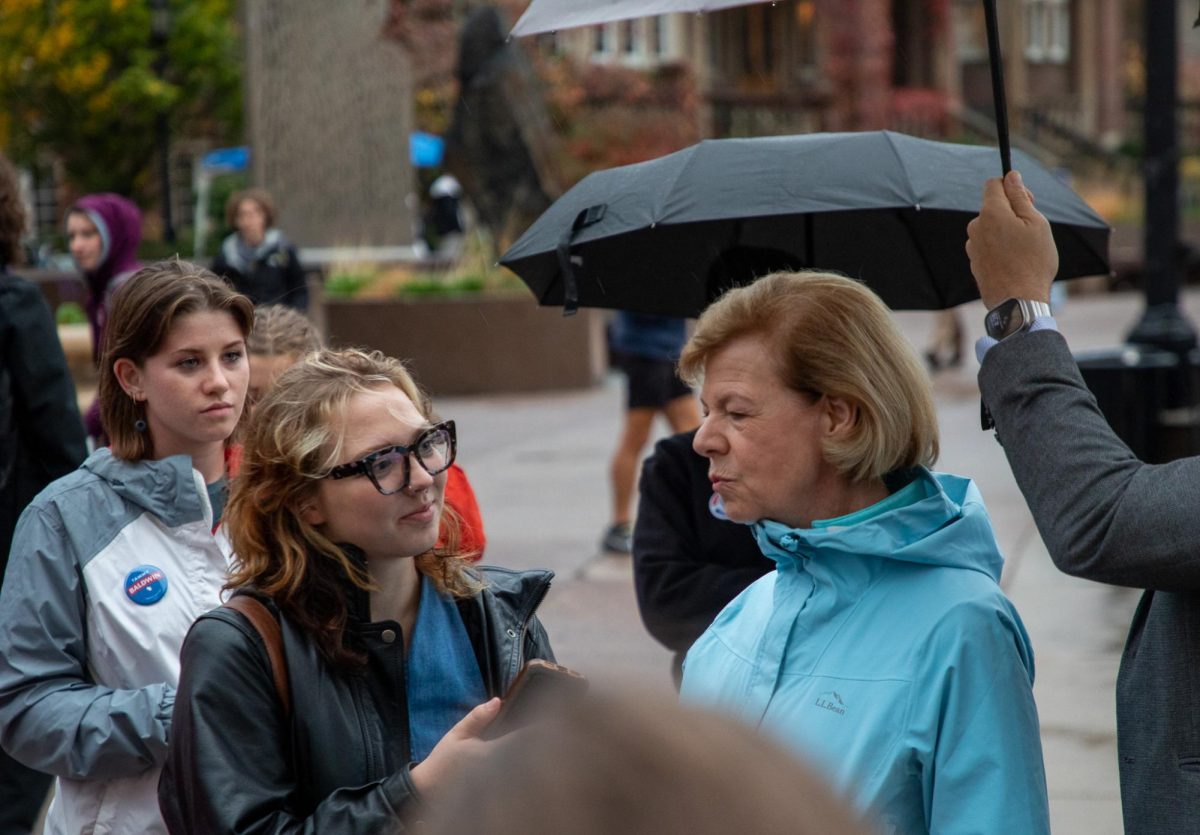 US Senator Tammy Baldwin Speaks to the Badger Herald at Library Mall in Madison, WI. November 5, 2024.