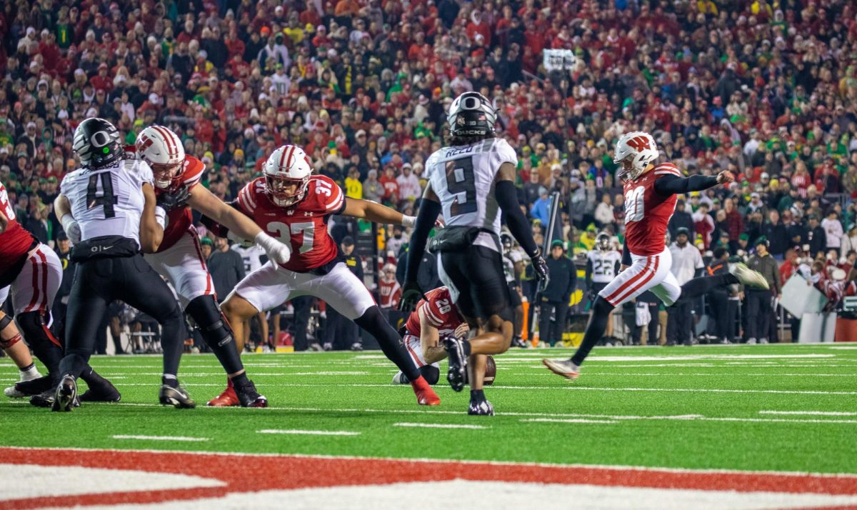 Wisconsin Kicks for a Conversion Against Oregon on Saturday. 