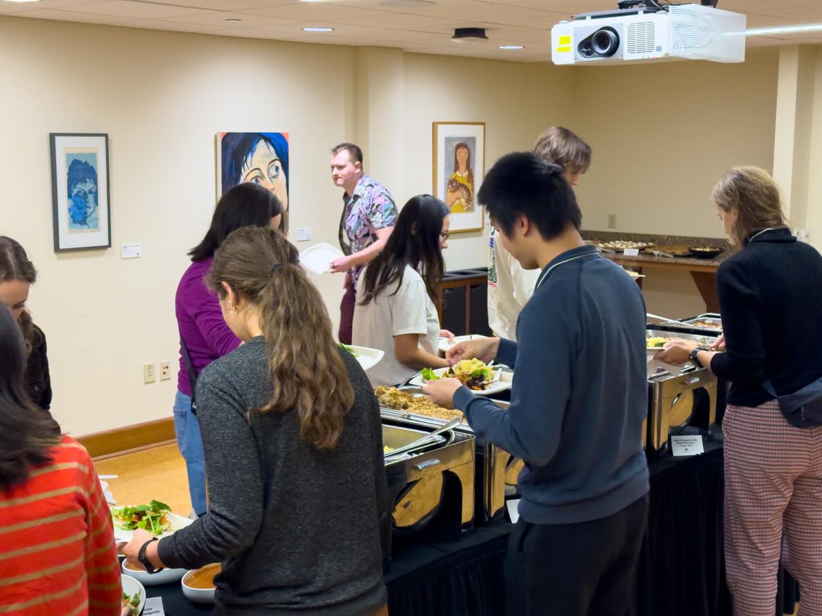 Students getting food at the Wisconsin Union's Friendsgiving. November 19, 2024.