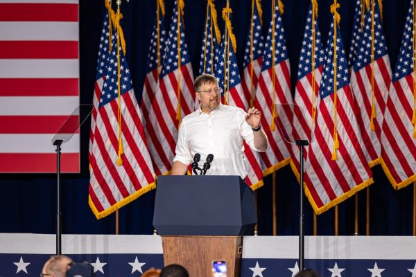 Ben Wikler speaks at a Kamala Harris rally in West Allis. July 23, 2024.