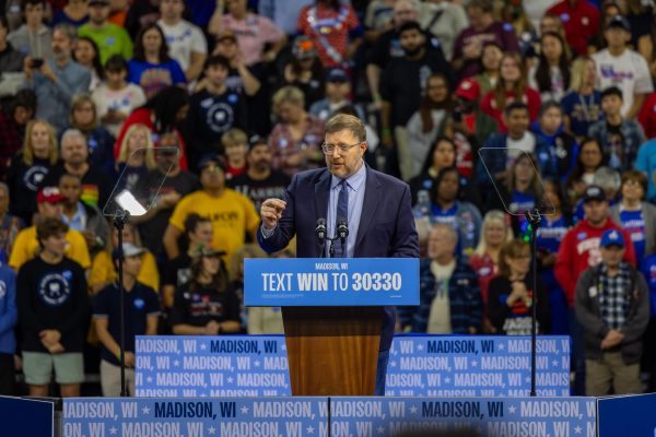 Ben Wikler speaks at a Harris-Walz rally. October 22, 2024.