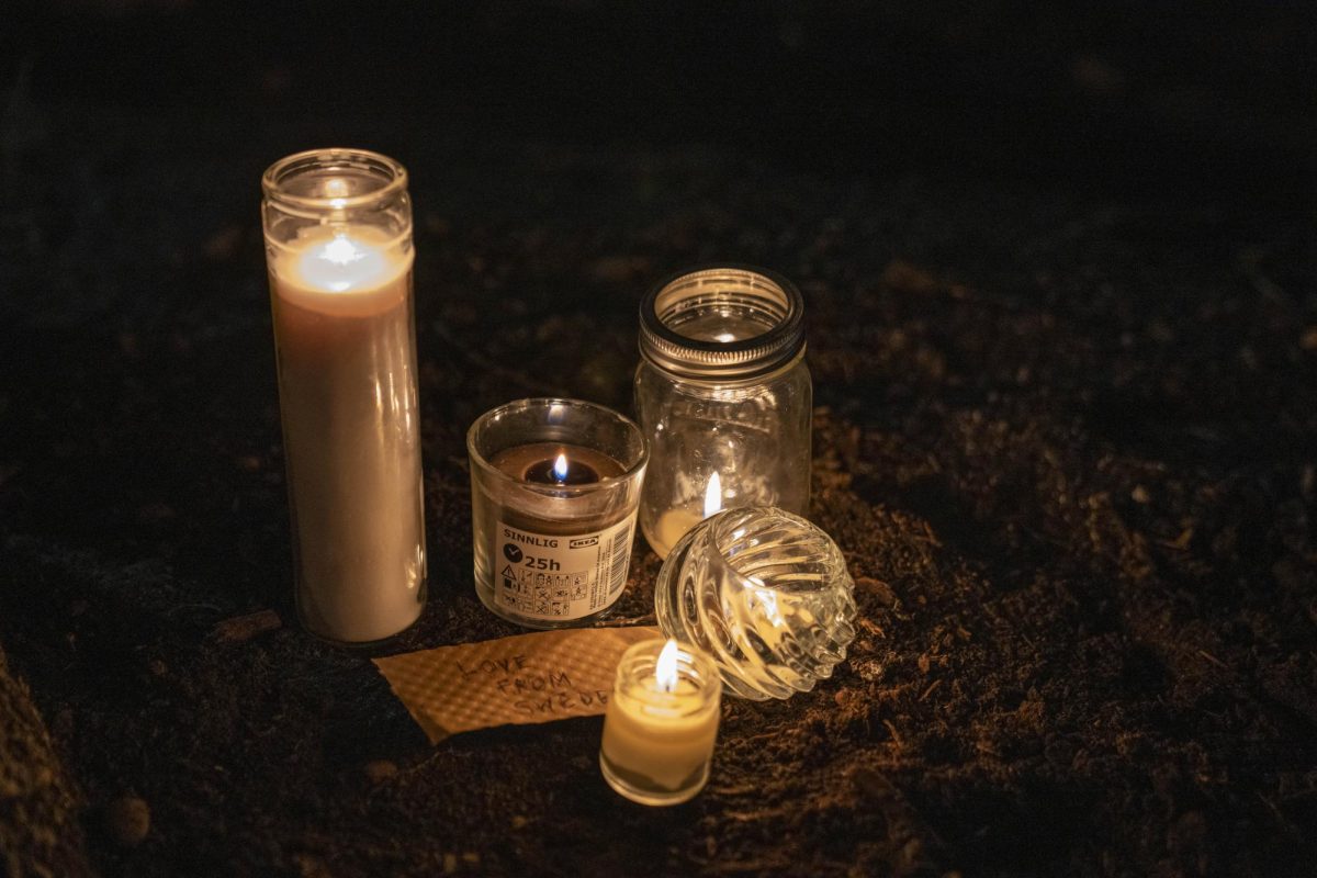 Candles at the vigil for the Abundant Life Christian school shooting. December 17, 2024.