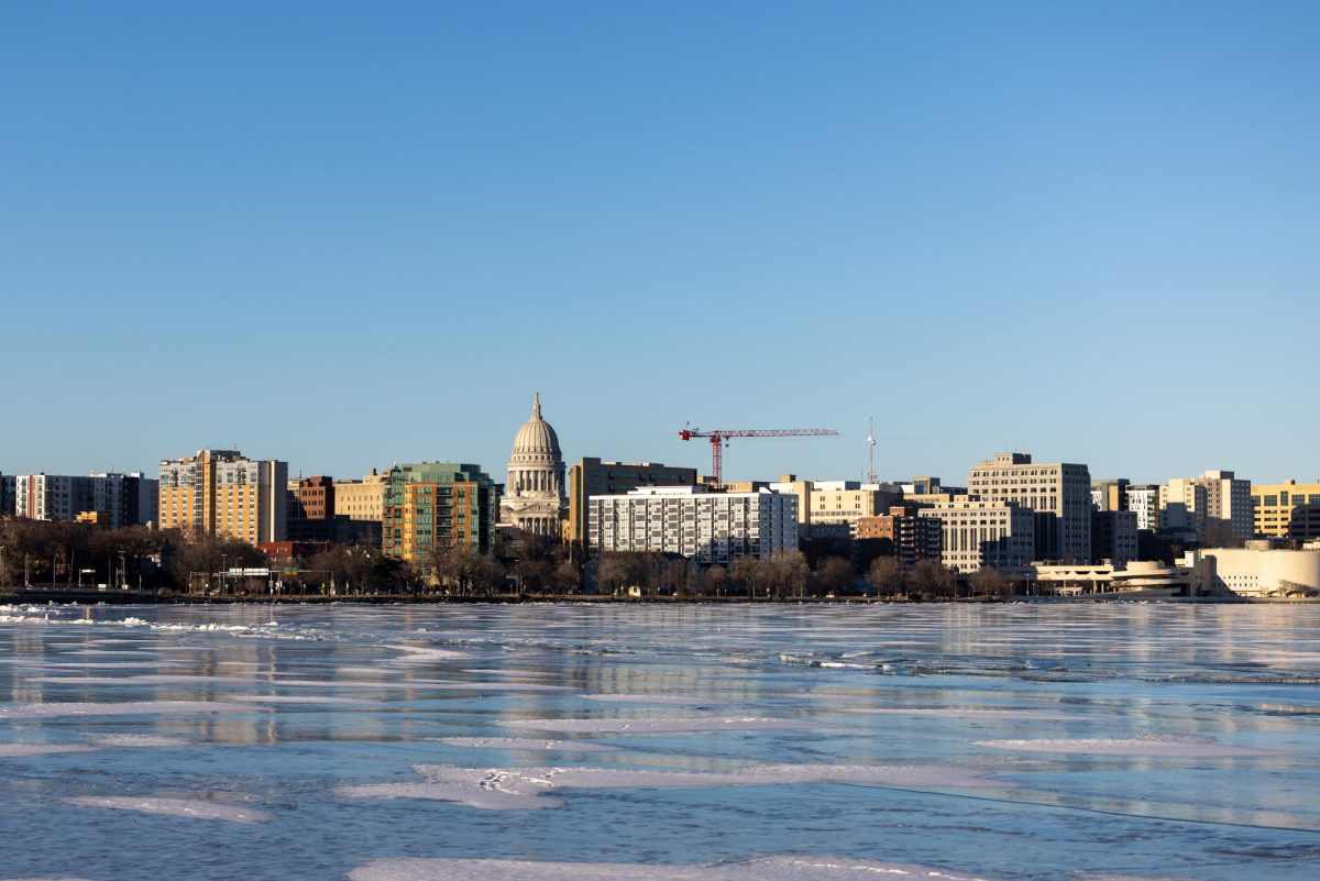 Wisconsin State Capitol building seen from the pedestrian path along Lake Monona. January 26, 2025.