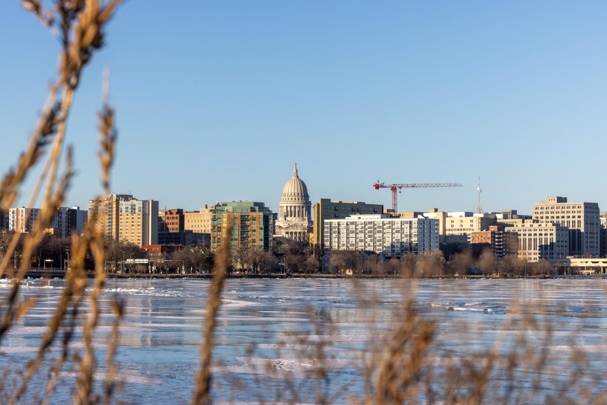 Wisconsin State Capitol building seen from the pedestrian path along Lake Monona. January 26, 2025.