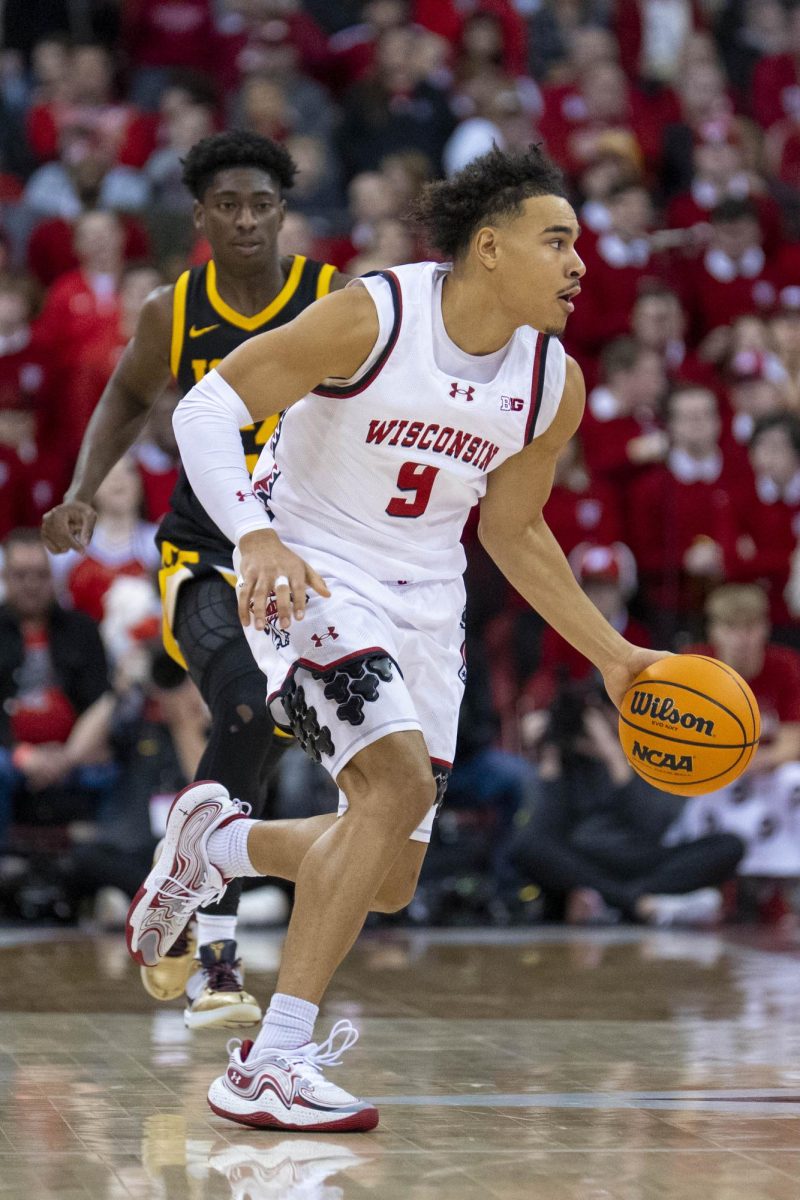 Badger player presses into the paint against Iowa. January 3, 2025. 