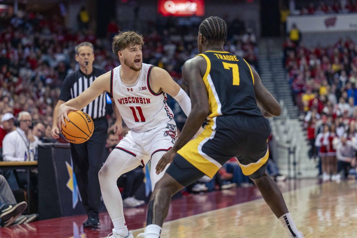 Badger player looks for a teammate to pass to. January 3, 2025. 