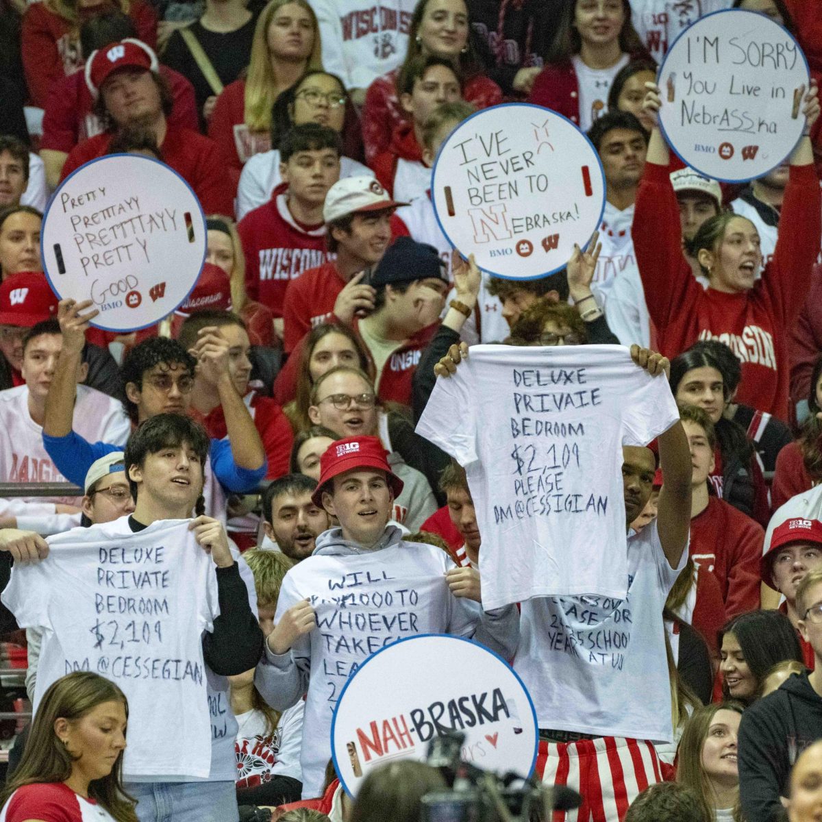 Badgers student section mock former Badger Connor Essegian. January 26, 2025.