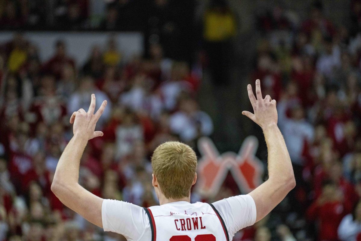 Steven Crowl celebrates a three point throw. January 26, 2025.