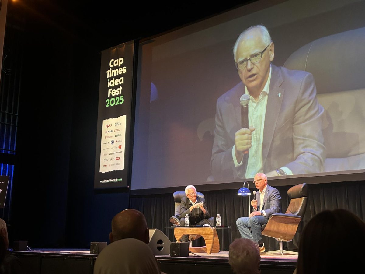 Governor Tim Walz on stage at CapTimes Idea Fest. September 12, 2025.
