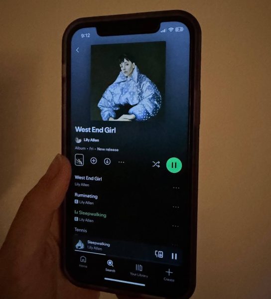 Lily Allen's "West End Girl" album playing on Spotify. October 28, 2025.