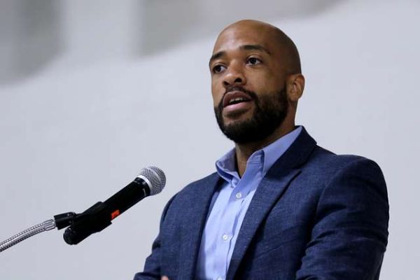 Lt. Gov. Mandela Barnes welcomes Soldiers from the 2nd Battalion, 127th Infantry Regiment back to Wisconsin  during a homecoming ceremony at Volk Field. Nov. 29, 2019. Photo from Defense Visual Information Distribution Service.