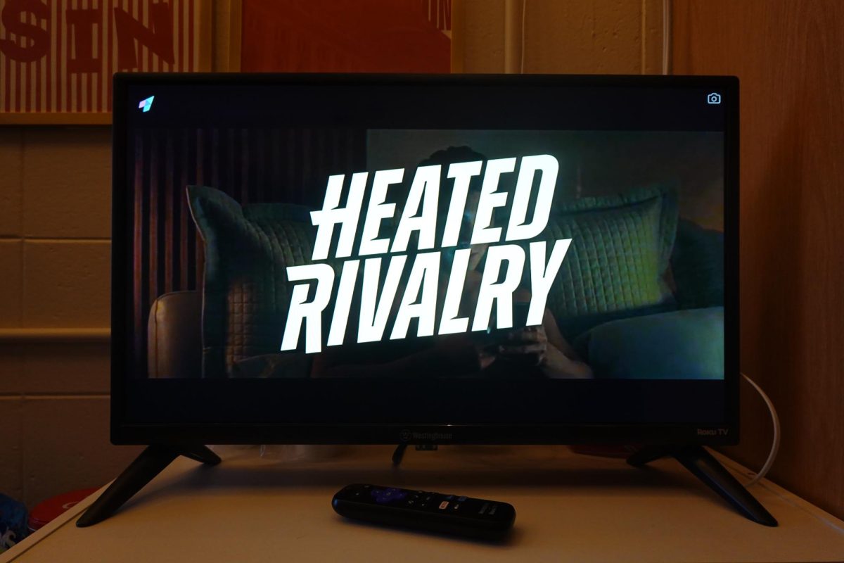 Episode 2 of Heated Rivalry in a dorm TV. January 20, 2026.