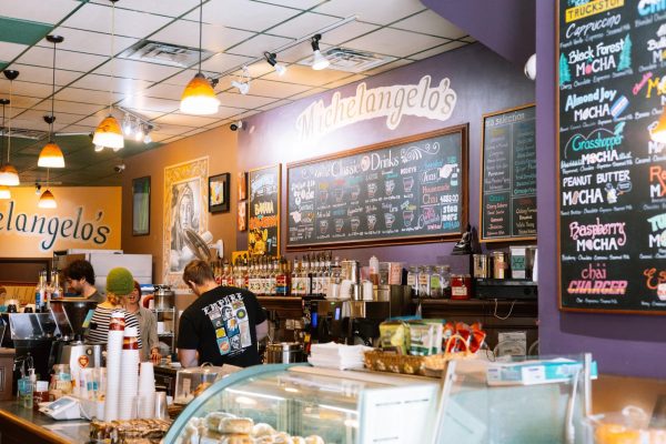 Michelangelo's coffee counter and menus. January 29, 2026.