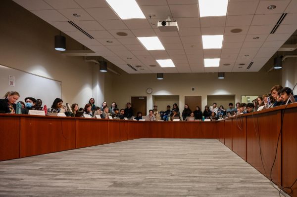 Associated Students of Madison Student Council meeting. Some students demanded divestment and disclosure from UW while other students opposed. March 18, 2026. 
