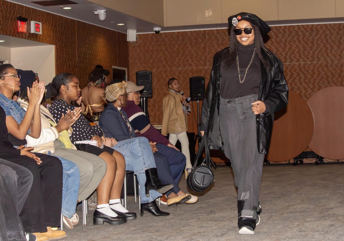 A model from the Black in Time portion of the Black Student Union hosted fashion show. February 27, 2026. 