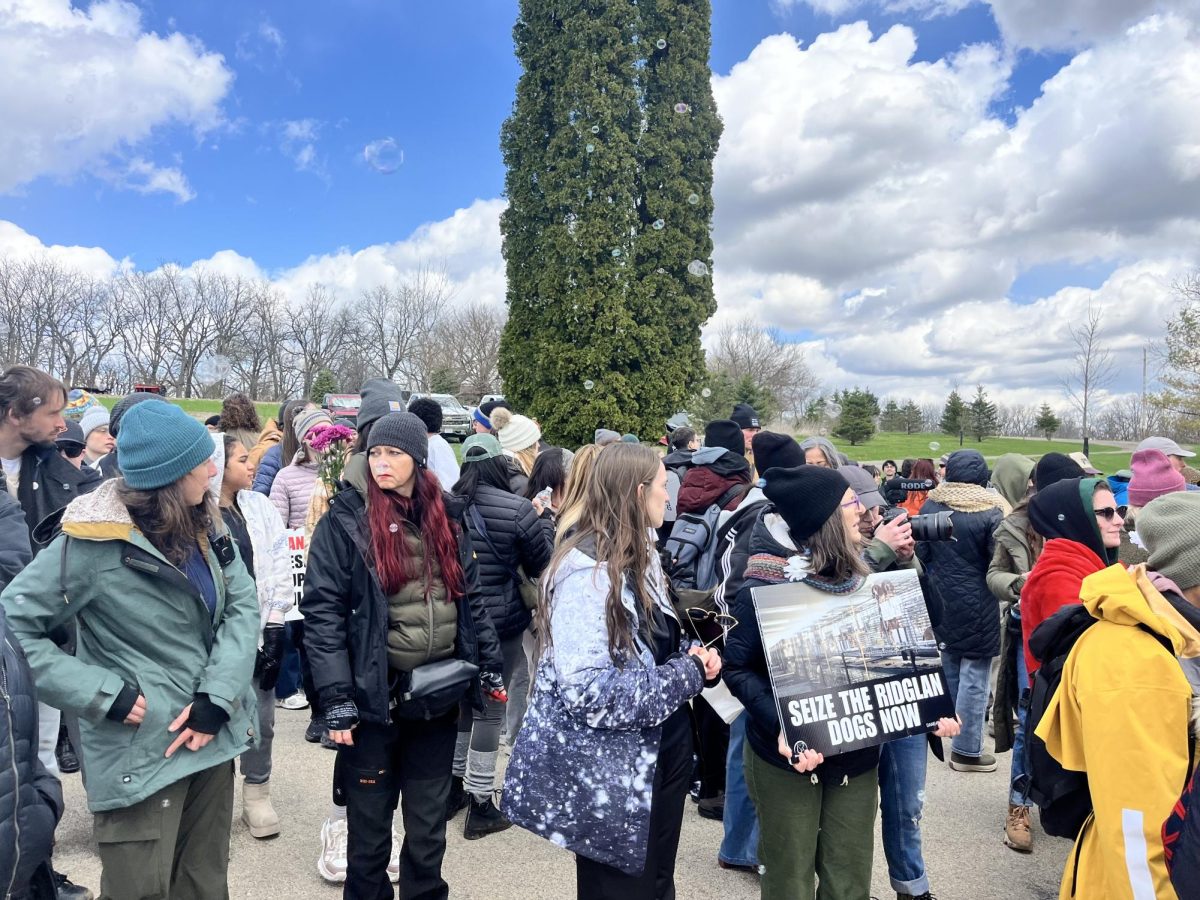 People gather at Ridglan farms for a vigil in protest of testing on beagles. April 19, 2026.